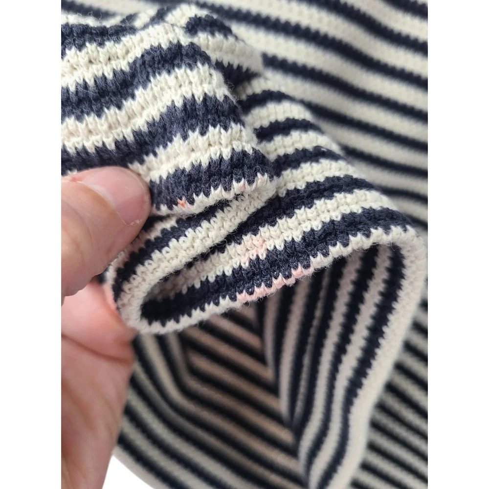 Tory Burch Sweater Women's Small Striped V-neck Pullover 3/4 Sleeve Cotton
